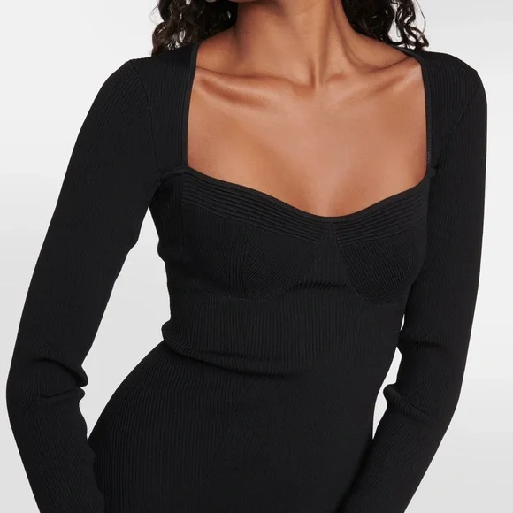 STAUD Silhouette Long Sleeves Ribbed-Knit Maxi Dress, Black, XS